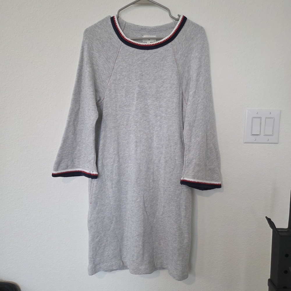 Lou & Grey Gray Knit 100% Cotton Bell Sleeve Knee Length Sweater Dress